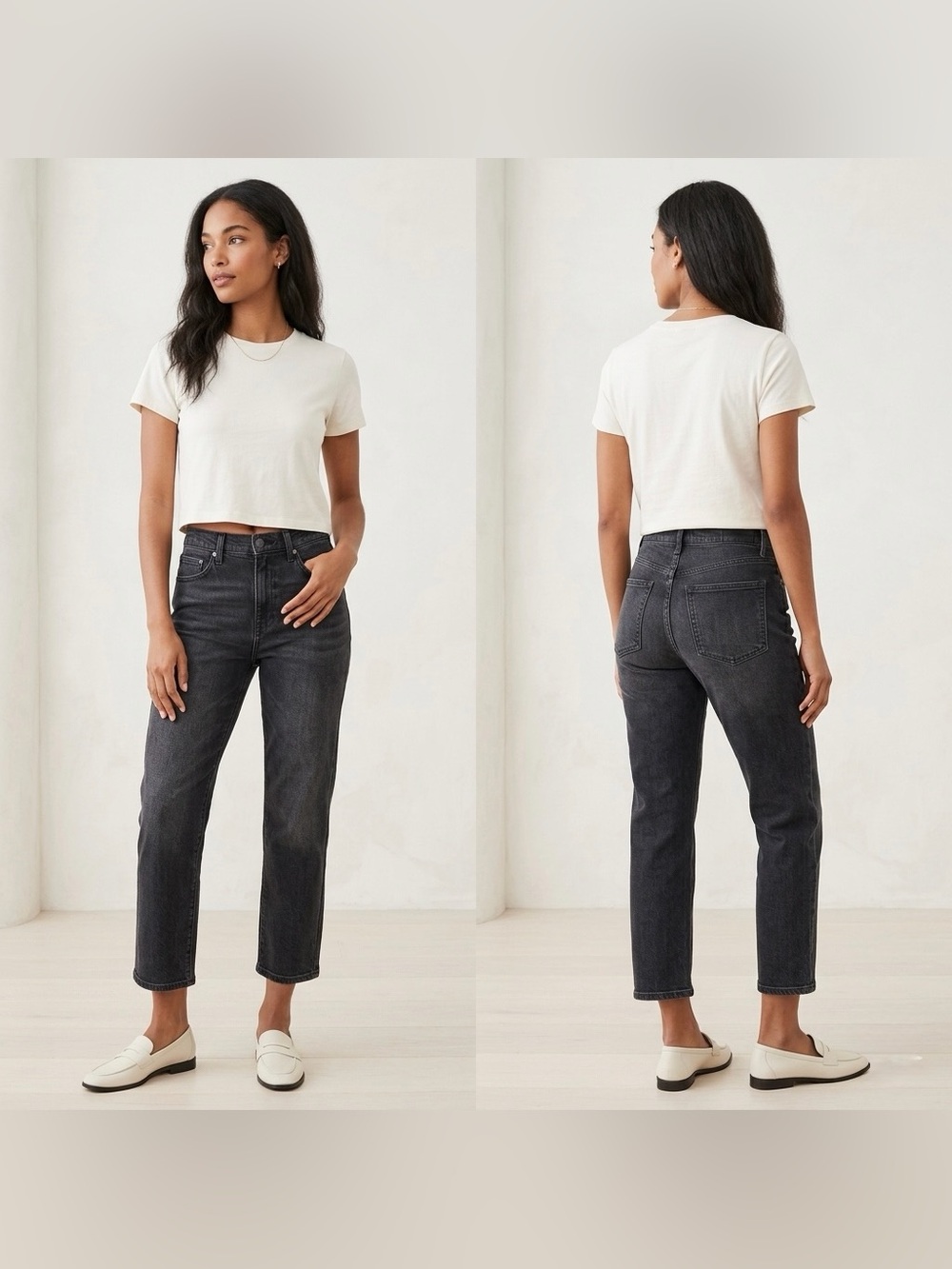 Ann Taylor Women’s The Easy Straight Leg Faded Black Jeans Size 12